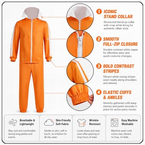Halloween Costume Men's Orange Tracksuit With Wig Glasses Fanny pack