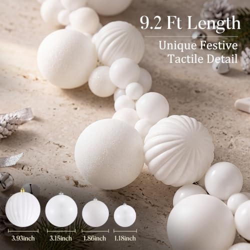 9.2 ft Christmas Ball Garland, White