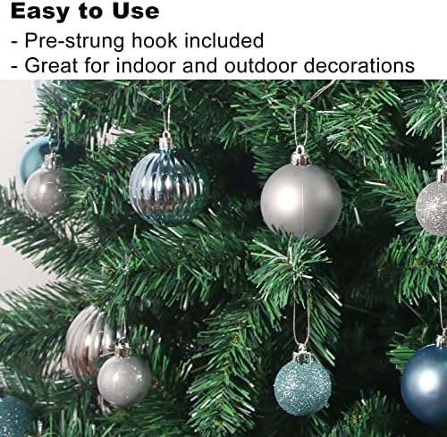 Baby Blue & Silver 2.5" Christmas Balls Christmas Tree Decoration Ornaments Shatterproof Hanging Balls for Birthday Halloween Holiday Wedding Decorations Set of 36pcs