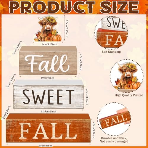 Moucuny 4 Pcs Highland Cow Fall Table Decorations, Sweet Fall Pumpkin Signs