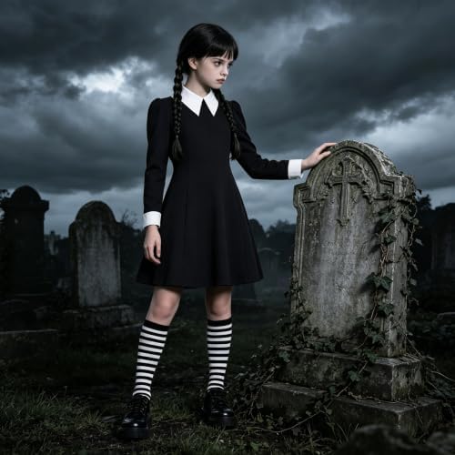 6pcs Kids Girls Black Dress Costume Set for Halloween Party Cosplay