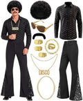 12Pcs 70s Outfits for Men, Disco Costume with Bell Bottom Pants Shirt Set