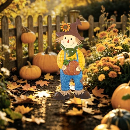BRIGHTDECK Outdoor Fall Scarecrow Metal Stakes Decorations Yard Sign, Large