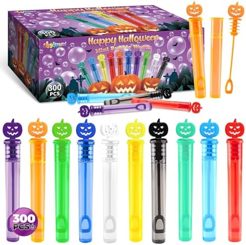 ShyLizard 300PCS Halloween Party Favor, Halloween Bubble Wands for Kids, Halloween Trick or Treat Toys, Halloween Goodies Bag Fillers, Halloween Pinata Fillers, Mini Bubble Wands for Halloween Party