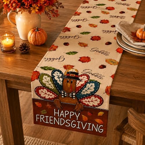 Friendsgiving Party Decorations - Happy Friendsgiving Table Runner | Thanksgiving Table Decor for Indoor Outdoor - Friendsgiving Party Favors Supplies Backdrop for Home Kitchen Dining