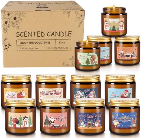 12 Pack Christmas Scented Candle Gift Set, Jar Candle Set (3.5 oz)