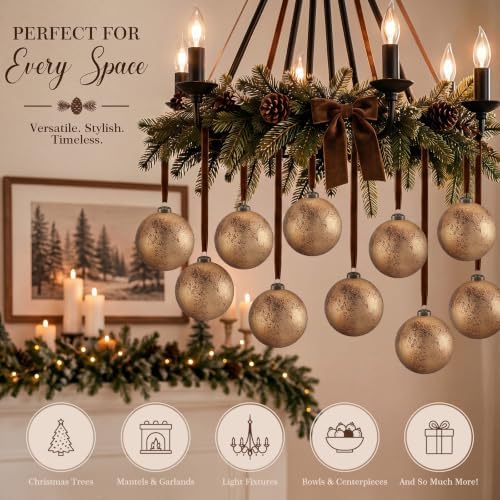 Yunlly 12 Pcs Neutral Christmas Ornament, Bronze Gold, 3.15''