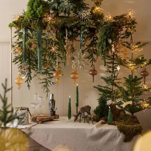 12 Pcs Vintage Glass Finial Christmas Ornaments, Gold