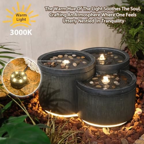 Sunlinua Small 3-Tier Outdoor Water Fountain with Smoothing Flow Black Gray