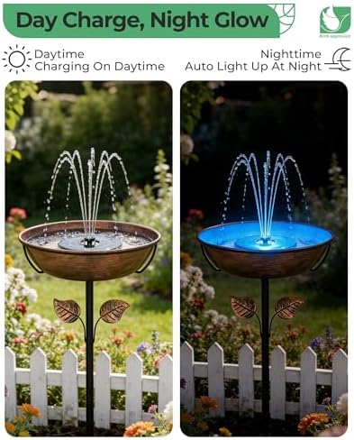 13" Solar Bird Bath with LED Fountain, 1.4 Gal Metal Birdbath
