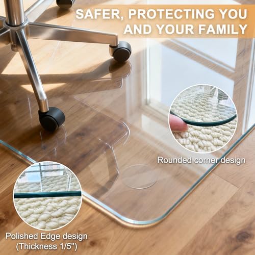 Azadx Tempered Glass Chair Mat for Carpet 46" x 60" Heavy Duty Chair Mat