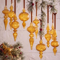 12 Pcs Vintage Glass Finial Christmas Ornaments, Gold
