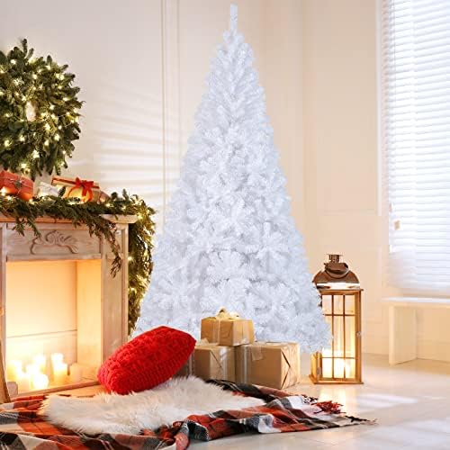 8Ft Artificial White Christmas Tree, Pine Tree with Solid Metal Legs & Pine Needles, Ideal for Indoor & Outdoor Home, Office, Holiday Decoration
