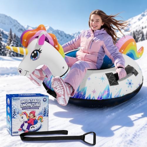 Verdenu Inflatable Unicorn Snow Tube with Canvas Cover for Kids & Adults