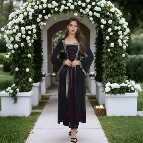 Colorful House Women Hooded Medieval Renaissance Dress Halloween for Adult