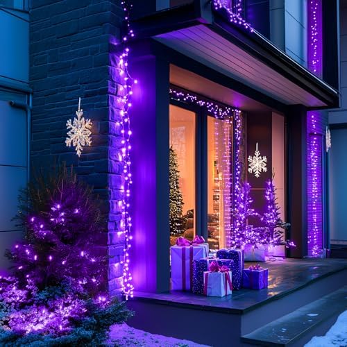 JMEXSUSS 150 LED Purple String Lights, Connectable Halloween Lights Indoor