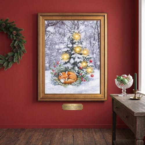 Framed Sleeping Fox Christmas Canvas Wall Art Gold Frame Inch 12x16