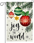 Christmas Garden Flag 12x18 Inch Joy To The World Winter Outdoor Yard Flag Double Sided Small Burlap Family Xmas Balls Holiday Yard Outside Decorative Flag (Beige)