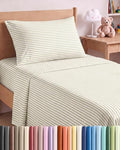 Twin XL Size 3 Piece Sheet Set - Comfy Breathable & Cooling - Beige Stripes