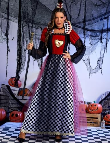 Queen of Hearts Costume Women Halloween Costume Woman 2026 Alice in Wonderland Outfits Fancy Cosplay Dress for Adult