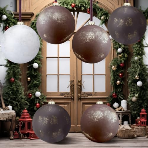 6 Pcs 6'' Large Neutral Christmas Ball Ornaments Brown Beige Tan