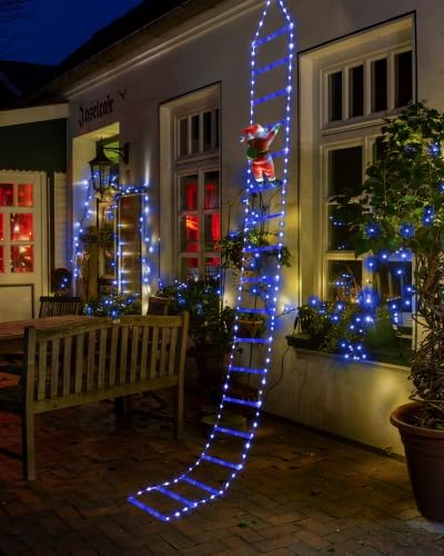 Toodour LED Christmas Lights - 10ft Christmas Decorative Ladder Lights with Santa Claus, Xmas Decorations Light for Indoor Outdoor, Window, Garden, Home, Wall, Xmas Tree Decor -Blue