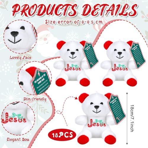Haull 18 Pcs Christmas Jesus Mini Plush Bears, Red