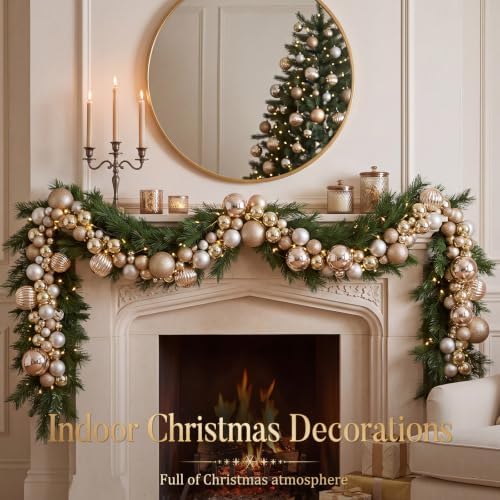 9.8 ft Christmas Ball Garland, Champagne Gold
