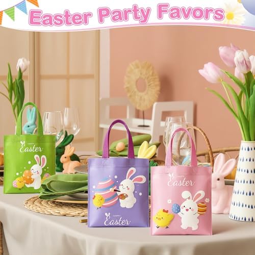 Sweetude 120 Pcs Easter Tote Bags Bulk with Handles Bunny Reusable Party Non Woven Treats Goodie Bags for Easter Party Supplies (Egg)