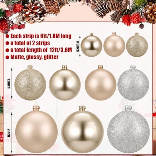 2 Pcs 6 ft Christmas Ball Ornament Garland, Silver, Champagne Gold