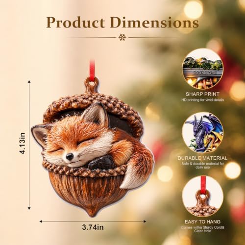 2026 Merry ChristmasWinter Ornament - Inspired Fox Christmas Ornament, 3D Animal Decorations for Christmas Trees, Holiday Ornament, Holiday Party Gifts, Gift Ideas & Xmas Gift