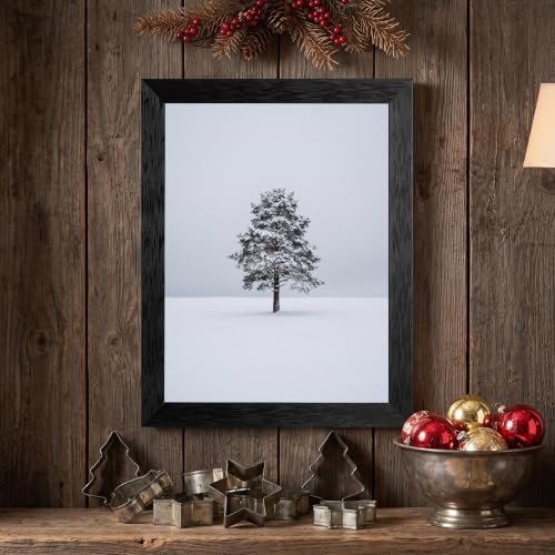 Framed Winter Evergreen Tree Canvas Wall Art, White, Black Frame Inch 8x10