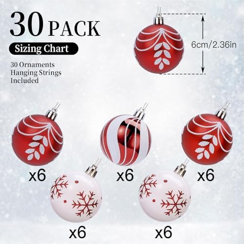 SHareconn 30ct 2.36 Inch Christmas Tree Balls Ornaments, Red & White, 60mm
