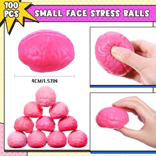 Skylety 100 Pcs Brain Balls Bulk Halloween Funny Toy, Pink, Medium