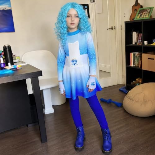 Girls Wonderland Costume Kids Cosplay Outfits Jumpsuit with Gloves Wig Set