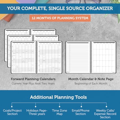 Planner Pad Spiral Bound January-December 2026/ Calendar Year 6 3/4" x 8 1/2" Medium 3-Tier Funnel Down 12 Month Organizer, Black Cover/Black Ink