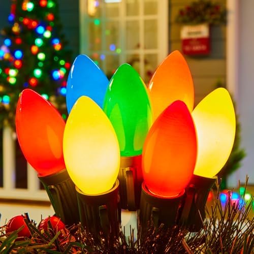Minetom C9 Christmas Lights Outdoor Multicolor, 50FT 50 Bulbs String Lights