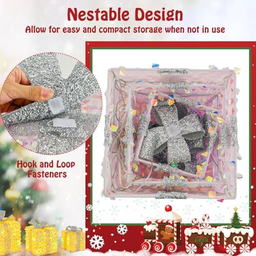 Tangkula Set of 3 Christmas Lighted Gift Boxes