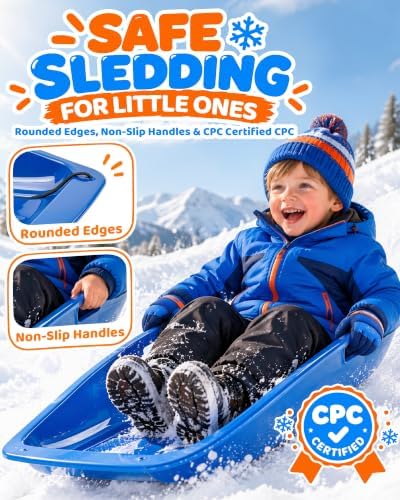 35-Inch Snow Sleds for Kids, Plastic Toboggans with Pull Ropes