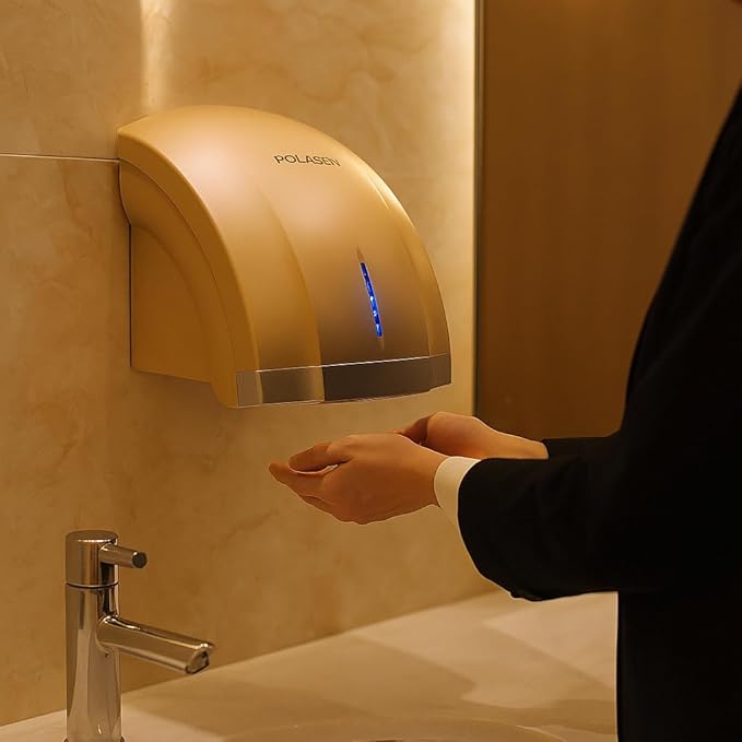Hand Dryer Commercial Gold with 2 Pin Plug 110V Automatic Compact High Speed Air Wiper ADA Compliant for Industry Business Restrooms