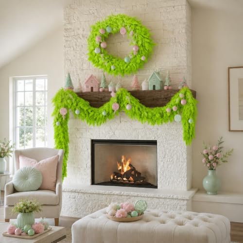 9Ft Christmas Cedar Garland, Lime Green Real Touch Christmas Decorations
