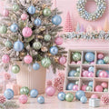 Lunmon 64 Pcs Pastel Christmas Ball Ornament Set Pink Green Blue Baubles