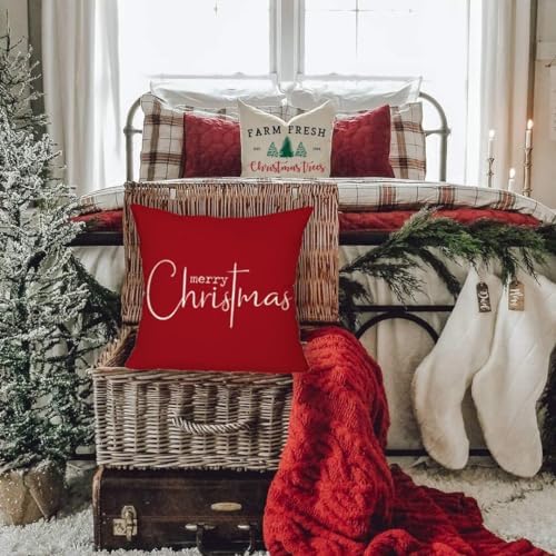 Allorry Christmas Pillow Covers Merry Christmas Throw Pillow Decorative Christmas Red Cotton Cloth Linen Cloth Pillow Cover Sofa Cover Decorative Rectangle Length 20X20 inches