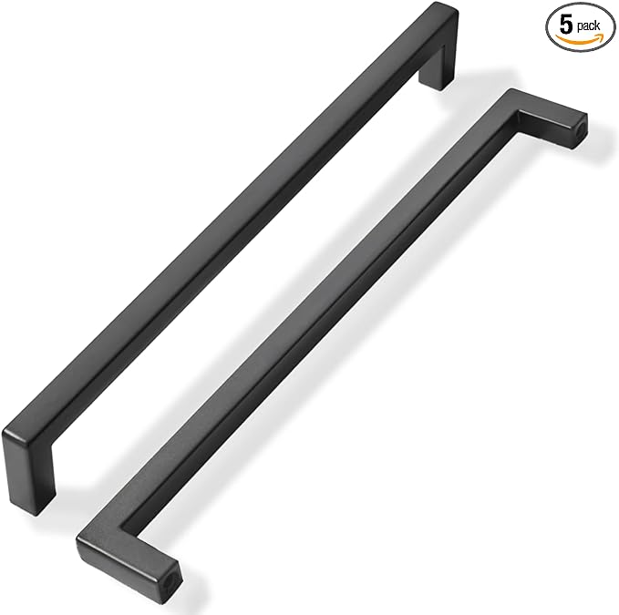 khtumeware 5 Pack 8-3/4 inch Center to Center Solid Black Cabinet Pulls Square Bar Drawer Handles Cabinet Handles Matte Black Drawer Pulls Kitchen Cabinet Hardware