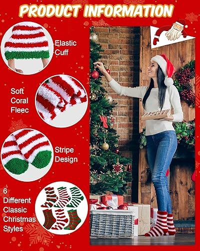 Toulite 60 Pairs Christmas Fuzzy Socks Bulk for Women Soft Plush Slipper Winter Striped Fluffy Warm Sleeping Socks for Holiday Indoor Home Bright Color One Size
