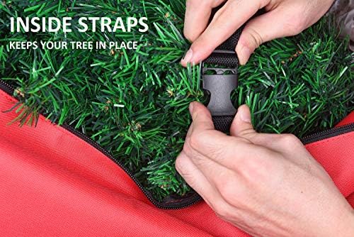 Rolling Tree Storage Bag, Fits Up to 9 foot Disassembled Holiday Tree, 28" Height X 16" Wide X 60" Long Extra Large Heavy Duty Storage Container with Wheels (Red)
