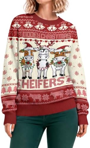 34HD Ugly Xmas Sweater–Funny Knit Christmas Sweater for Women & Men 2025, Long Sleeve Crewneck Holiday Pullover, Unisex Gift