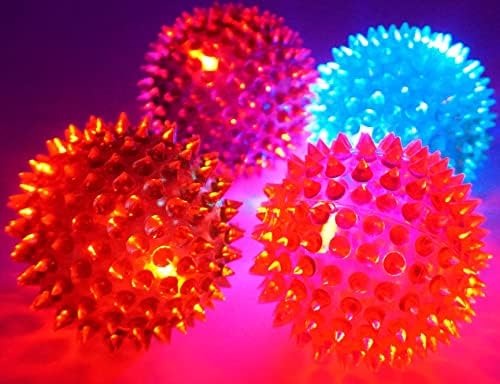 JA-RU Light Up Ball (4 Balls) Rubber Spiky Balls for Kids. Stress 699-4s