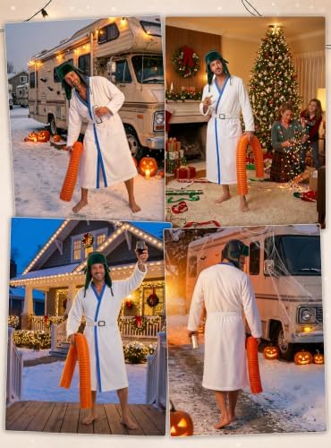 Apragaz Funny Halloween Costume for Men, Adult Christmas Costume Set with White Robe Men, Hat, Orange Tube and Belt, Halloween Christmas Holiday Party Costume Outfit for Men Women