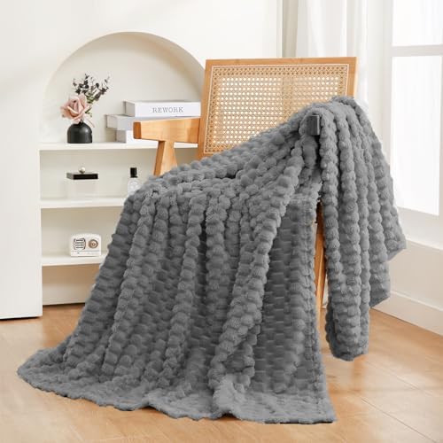Puncuntex Grey Throw Blanket 60"×80" inches Fuzzy 3D Jacquard Decorative